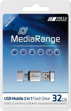 Image du produit MediaRange Nano clé mémoire USB avec adaptateur micro USB (32 Go, Micro USB, USB-A, USB 2.0)