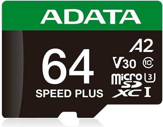 Produktbild Adata microSD 64GB Speed Plus UHS-I U3 + Adapter (64 GB, microSD, U3, UHS-I)
