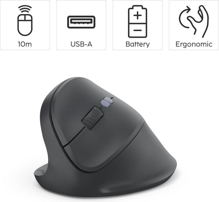 Immagine prodotto Hama Vertikale, ergonomische Linkshänder-Maus „EWM-500L“, Funk, 7 Tasten,Schwarz (Senza fili)
