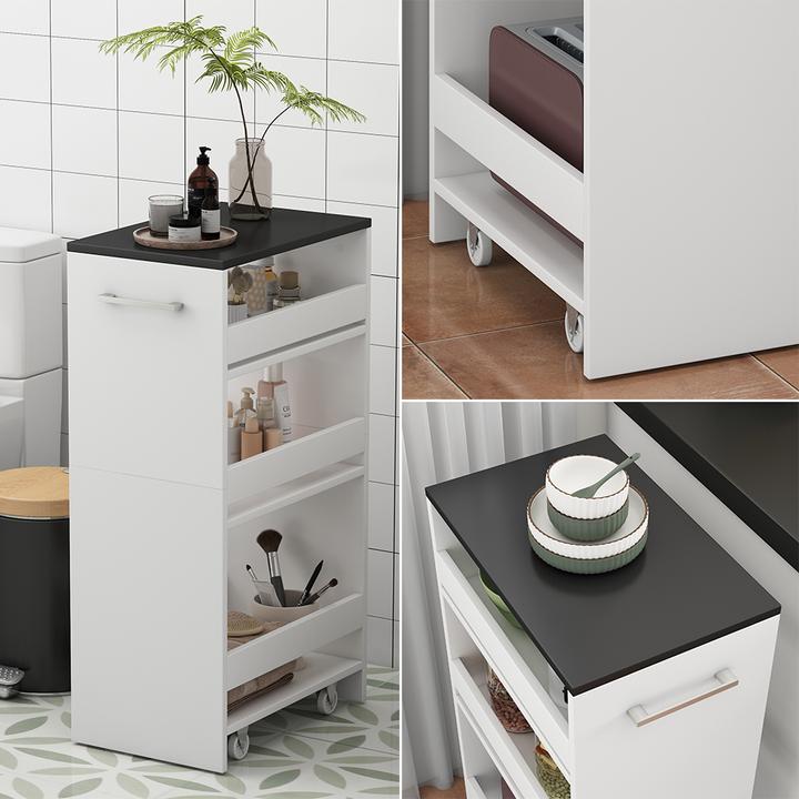 Produktbild Vicco Rollregal Rivo, Weiss/Anthrazit, 30 x 84.8 cm