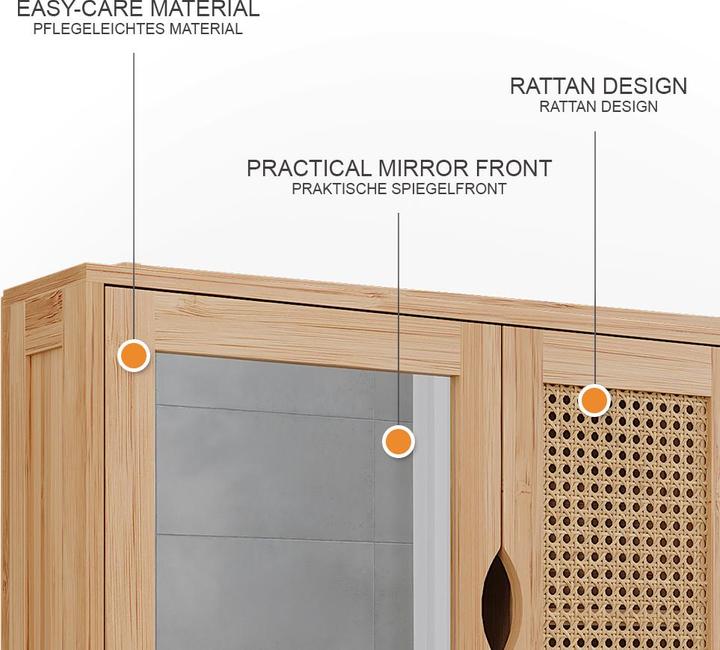 Image du produit Vichy Badspiegelschrank Liora, Bambus/Rattan, 56 x 58 cm mit Spiegel