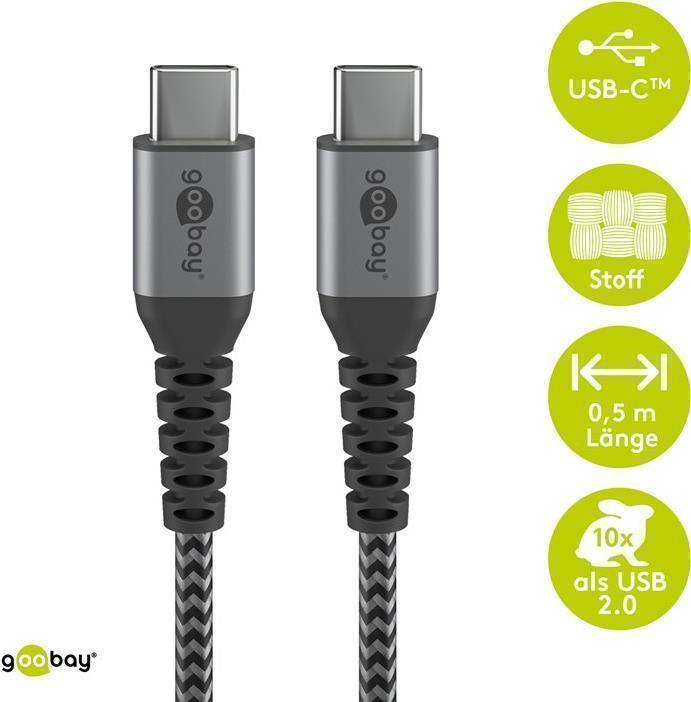 Image du produit Goobay Câble USB-C, textile, connecteur métallique, extra-résistant (0.50 m, USB 2.0)