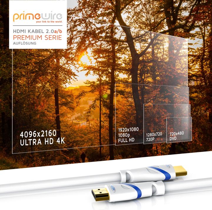 Actual product image Primewire HDMI cable 2.0b, type A, Ultra HD Highspeed 4K 60Hz, Full HD, 3D, ARC, 18 GBit/s, 3-fold shielded (0.25 m, HDMI)