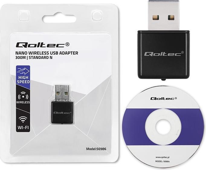 Actual product image Qoltec NANO WiFi Adapter mini Standard N, USB 2.0