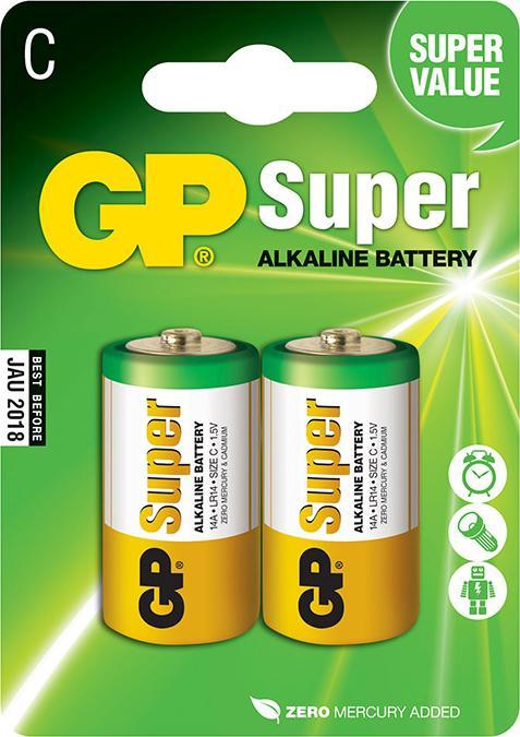GP Batteries 1x2 Super Alkaline 1,5V C Baby LR14 (2 Stk., C, 1400 mAh)
