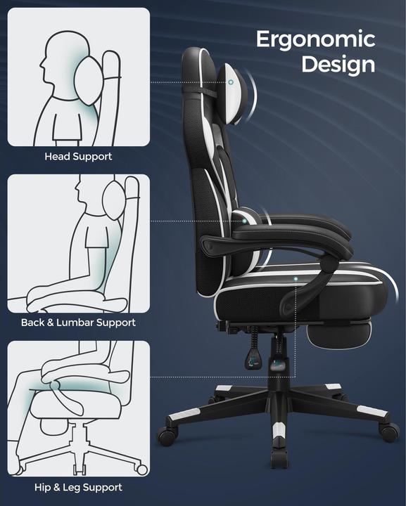 Image du produit Songmics Chaise de bureau avec dossier inclinable, noir / blanc