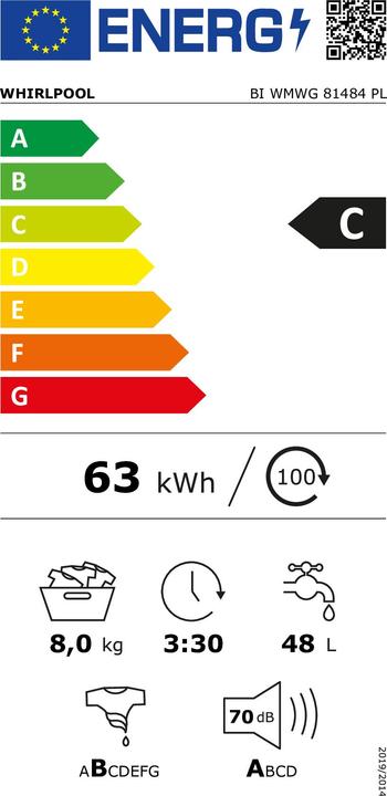 Energie-Label Whirlpool BI WMWG 81484 PL (8 kg, Links)