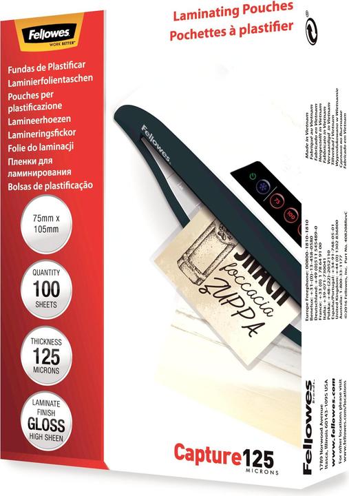 Actual product image Fellowes Capture 125, 75x105mm (ID card format, 100 Piece, 125 µm)