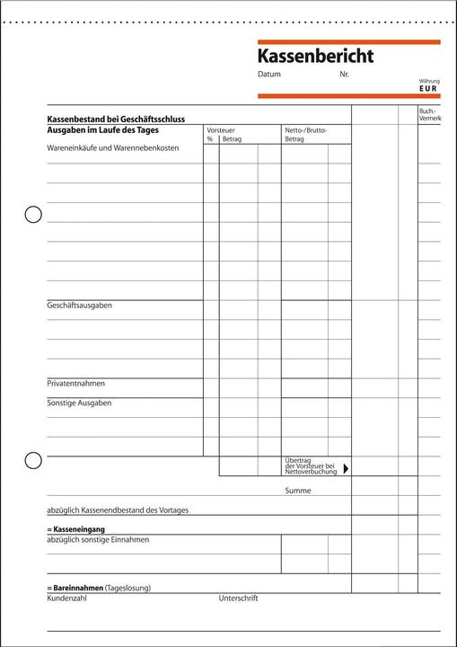 Produktbild Sigel Kassenbericht Formular Papierformat: DIN A5 Anzahl der Durchschläge: 1 Durchschlag (50 x)