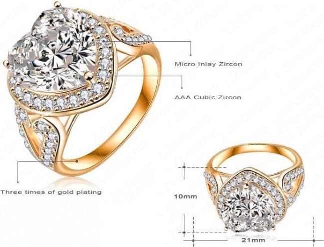Image du produit Hermex Bague plaquée or RGP avec zirconium - Or Gr. 54 (54, 900 Platine)