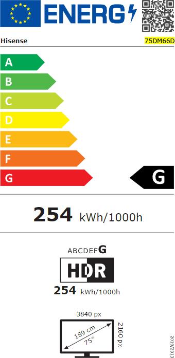 Energie-Label Hisense Signage Display 75DM66D 75", 24/7, UHD, 500cd/m², 25% Haze (3840 x 2160 Pixel, 75")