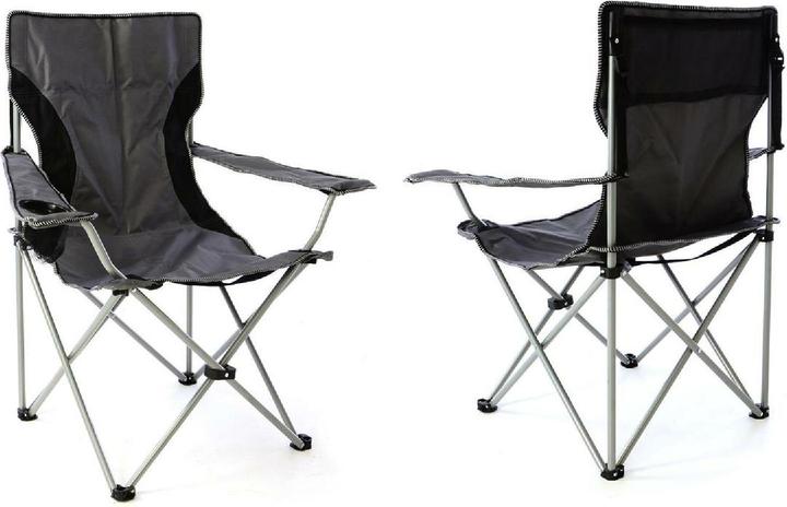 Produktbild VCM 2er Set Campingstuhl Faltstuhl grau schwarz Armlehne Getränkehalter Angelstuhl