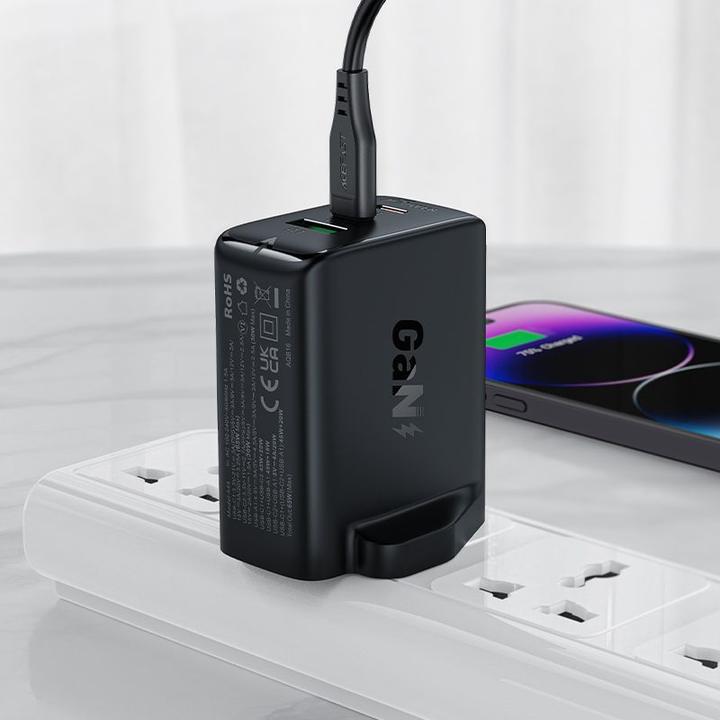 Actual product image Baseus Acefast GaN Fast Charger 2xUSB-C + 1xUSB-A 65W, UK (65 W)