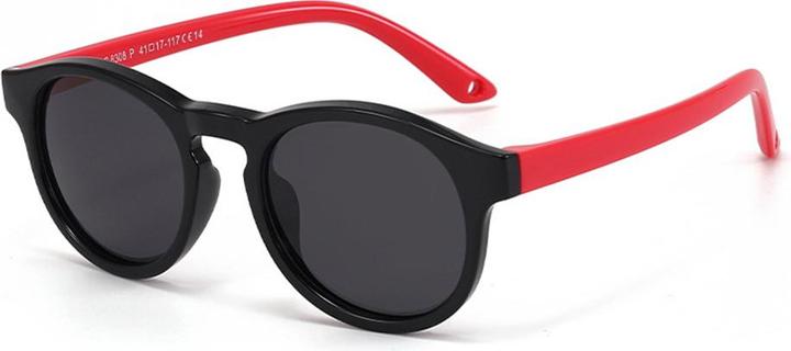 Techsuit - Sunglasses Polarised (8308-C14) - for Babies, Round Shape, with Strap - Black / Red