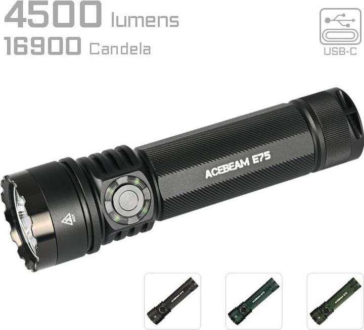 Produktbild AceBeam E75 Taschenlampe 4500 Lumen - Schwarz (12.90 cm, 4500 lm)