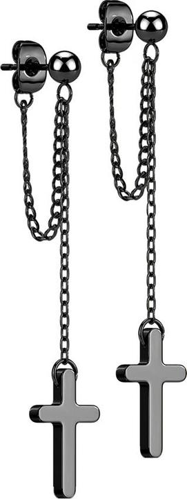 Image du produit Star Piercing Boucles d'oreilles noires avec pendentif boule Chaîne avec croix (sans laiton, Acier chirurgical 316L)