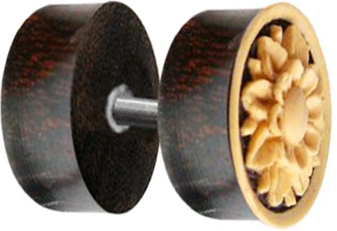 Produktbild Star Piercing Fake Plug Blume geschnitzt aus Tamarind Holz (ohne Messing, Organisch)