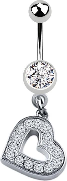Star Piercing Banane silber mit Anhänger Herz und Kristall silber (Chirurgenstahl 316L, ohne Messing)