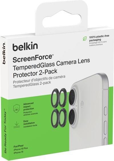Immagine prodotto Belkin 1x2 Kameralinsenschutz TempGlass iPhone 16/16 Plus (2 Pezzo/i, Apple iPhone 16)
