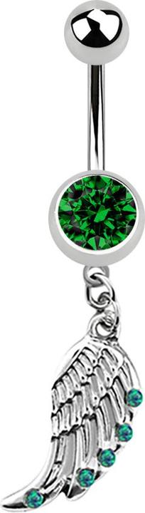 Produktbild Star Piercing Banane silber mit Anhänger Flügel und Opal grün (Chirurgenstahl 316L)