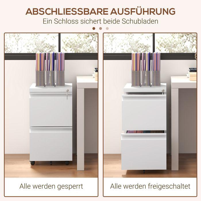 Produktbild Swisshandel24 Rollcontainer Aktenschrank Organizer, 2 Schubladen, abschliessbar, 37x43,5x67.5cm, Weiss