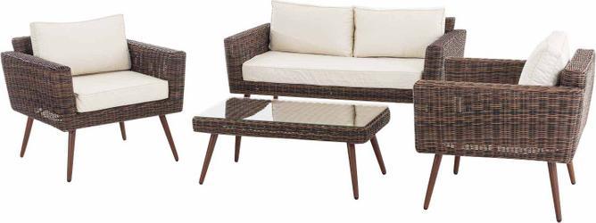 Produktbild Swisshandel24 Loungeset Kiruna Rundrattan Braun-meliert 45 cm (Dunkelbraun), cremeweiss