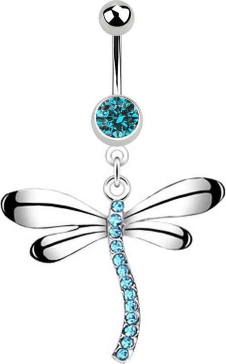Produktbild Star Piercing Banane silber mit Anhänger Libelle Kristall aqua (Chirurgenstahl 316L, ohne Messing)