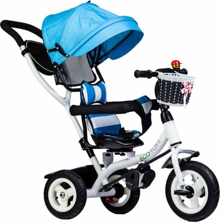 Produktbild EcoToys Dreirad mit Dach und Führungsstange blau