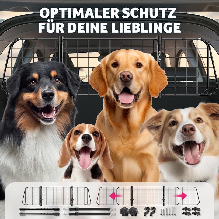 Image du produit tectake Grille de protection pour chien Balu, réglable en largeur, 2 ceintures de sécurité (Chien, Réflecteurs)