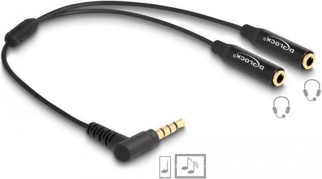 Actual product image Delock Audio splitter jack plug 3.5 mm to 2 x jack socket 3.5 mm 4 pin angled (0.25 m)
