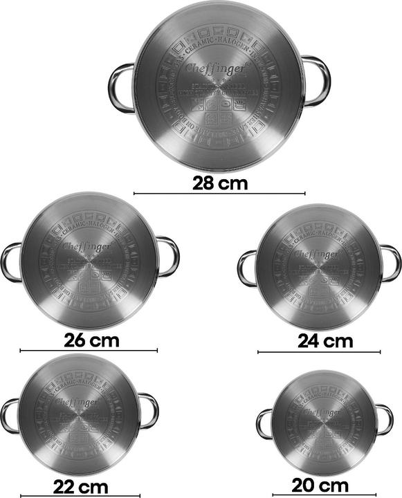 Immagine prodotto Cheffinger 5er-Set Kochtöpfe 20/24/26/28/30 cm (30 cm, Pentola romana, Acciaio inossidabile)