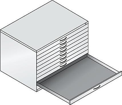 Productafbeelding C+P Tekenkast, DIN A1, 10 laden, hoogte 760 mm, lichtgrijs / robijnrood