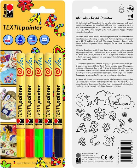 Produktbild Marabu Textil Painter (Schwarz, Grün, Gelb, Rot, Dunkelblau, 2 mm, 5 x)