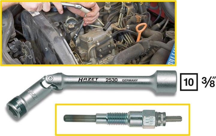 Produktbild HAZET Glühkerzen-Steckschlüssel 2530 - Vierkant hohl 10 mm (3/8 Zoll) - Aussen-Sechska (10 mm)