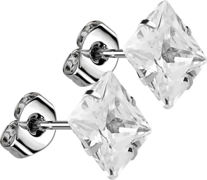 Produktbild Star Piercing Ohrstecker mit quadratischem Kristall silber (ohne Messing, Chirurgenstahl 316L)
