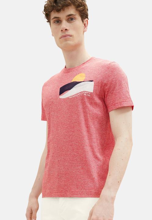 Actual product image Tom Tailor T-Shirt Gestreiftes Kurzarmshirt mit Rundhalsausschnitt und Foto-Print (XXL)