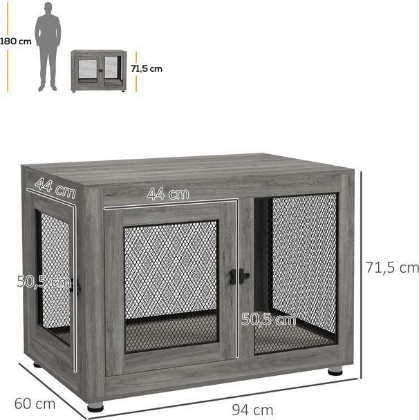 Produktbild Swisshandel24 Hundekäfig für Zuhause, Hundebox mit 2 Türen, Waschbaren Kissen, Grau