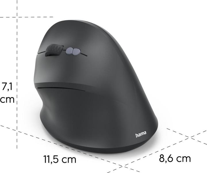 Immagine prodotto Hama Vertikale, ergonomische Linkshänder-Maus „EWM-500L“, Funk, 7 Tasten,Schwarz (Senza fili)