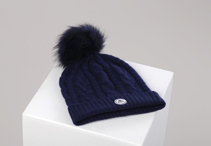 Produktbild Cash-Mere Kaschmir Mütze mit Zopfmuster und Bommel (One Size)