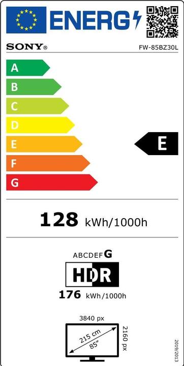 Energie-Label Sony 85" Pro BRAVIA LCD 440nit (3840 x 2160 Pixel, 85")