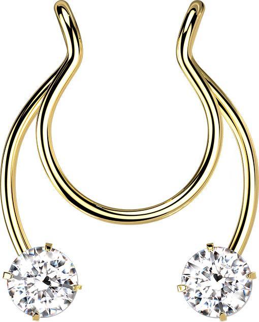 Produktbild Star Piercing Fake Clip vergoldet Circular Barbell mit zwei Kristallen (Chirurgenstahl 316L)