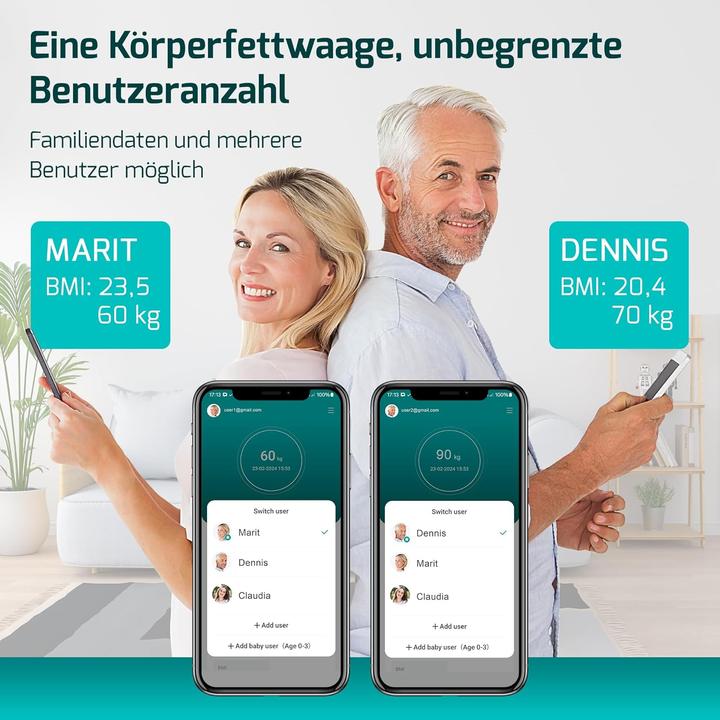 Produktbild Fitage Körperanalysewaage mit App (180 kg)