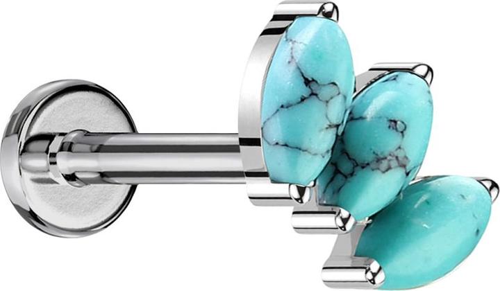 Star Piercing Micro Labret Innengewinde silber drei Ovale Türkis Steine (ohne Messing, Mineralisch, Titan G23)