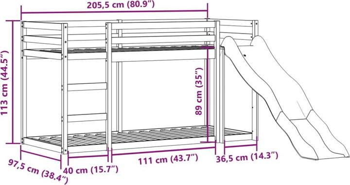Immagine prodotto VidaXL Letto a castello con scivolo e scala 90 x 200 cm (90 x 200 cm)