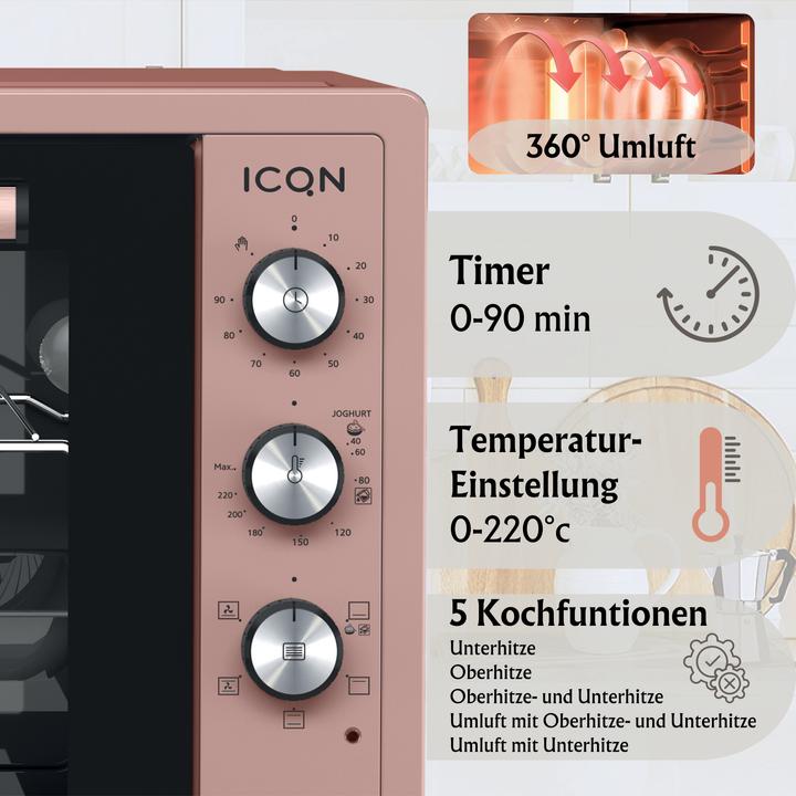 Immagine prodotto Icqn XXL Vrijstaande Oven - 60L - Convectie Mini Oven - Hetelucht /u0026 Grillfunctie - Gemailleerde Holt