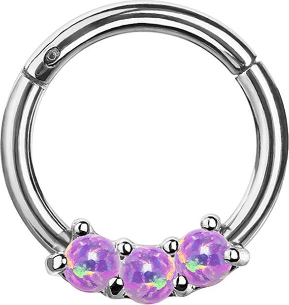 Star Piercing Micro Segmentring klappbar silber drei Opal Kugeln violett (Chirurgenstahl 316L, ohne Messing)