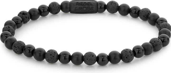 Actual product image Rebel & Rose Bracelet Black Rocks RR-60088-B-L Mens (19 cm, Onyx, Stainless steel, Agate, Lava stone)