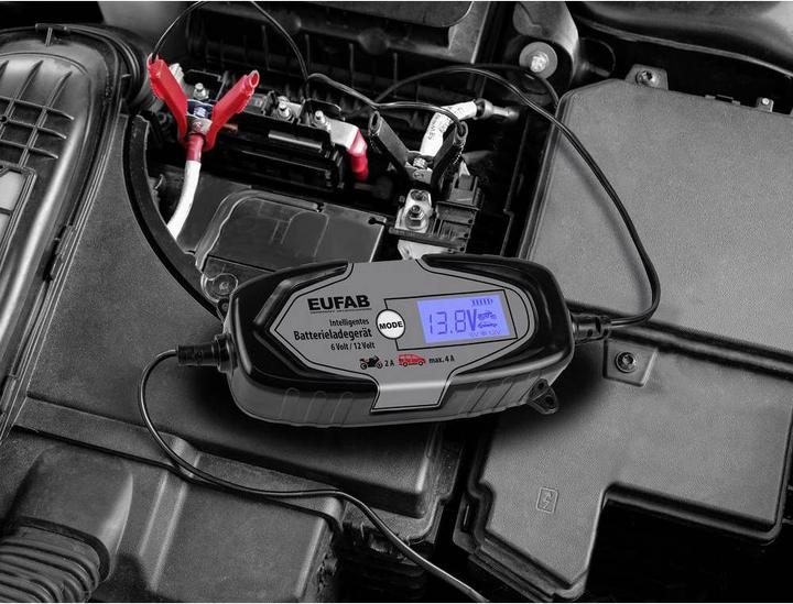 Immagine prodotto Eufab Caricabatterie intelligente 6/12V 4A, anche per batterie al litio 16647 Caricabatterie per auto, Au (6V, 12V, 4 A)