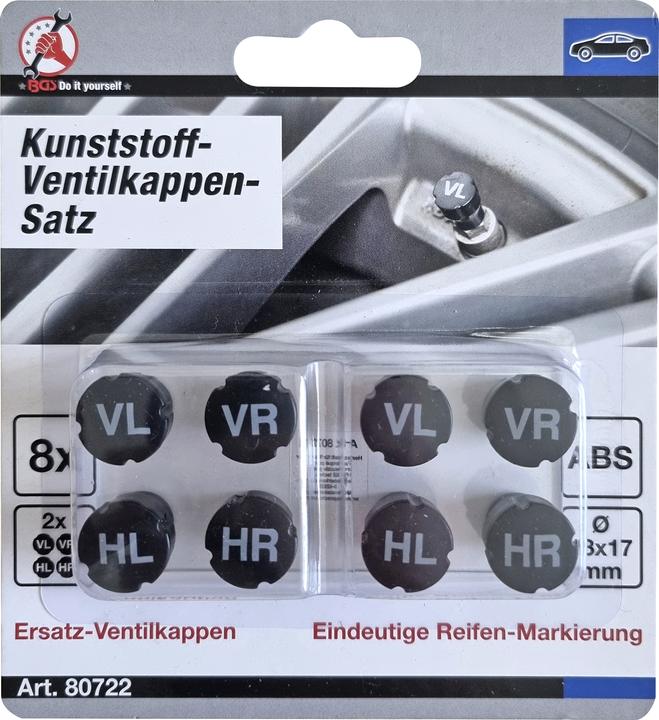 Produktbild BGS Kunststoff-Ventilkappen-Satz | zur Reifenmarkierung | 8-tlg.