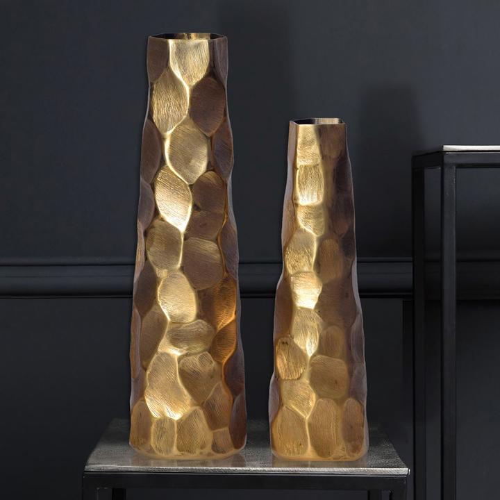 Produktbild FineBuy Vase 2er Set Blumenvase Aluminium Tischvase Hammerschlag Dekovase Modern (2 x)